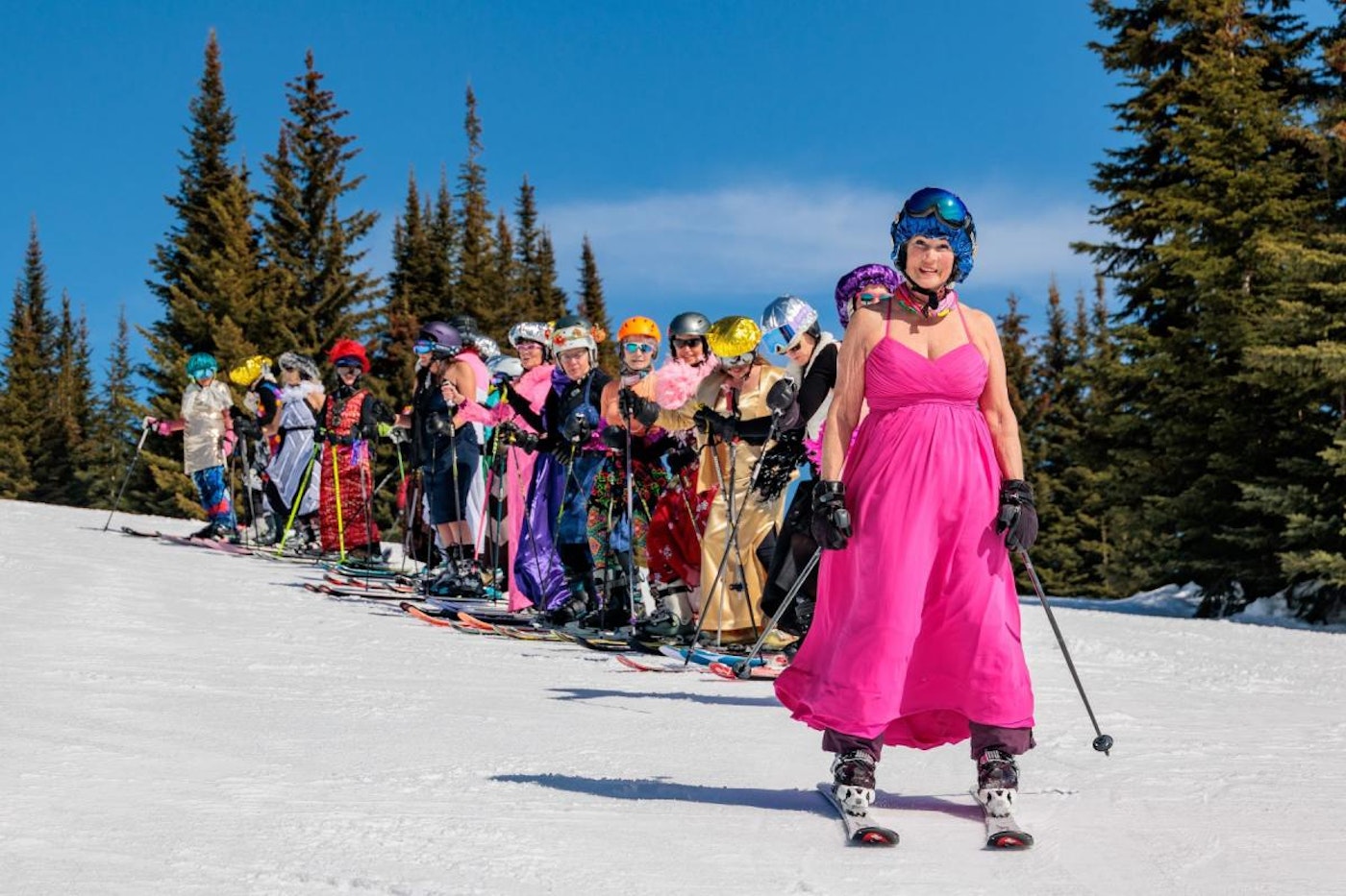 SKI DOWN IN GOWNS