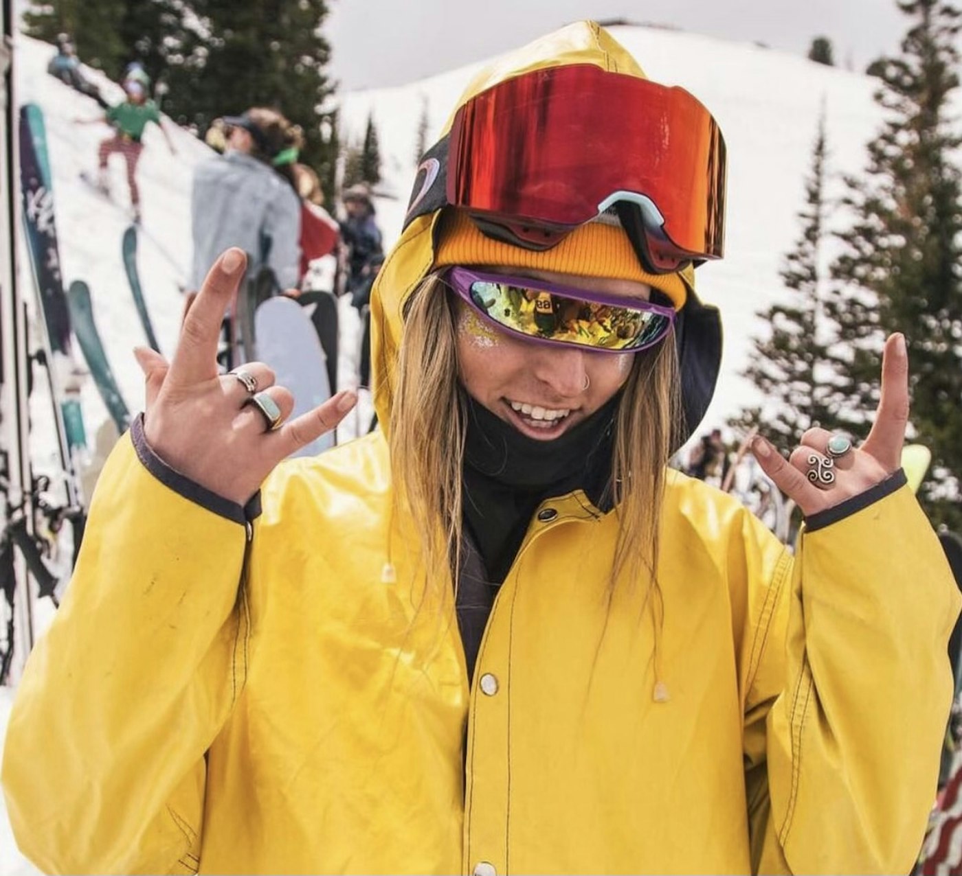 Skier with glitter on face