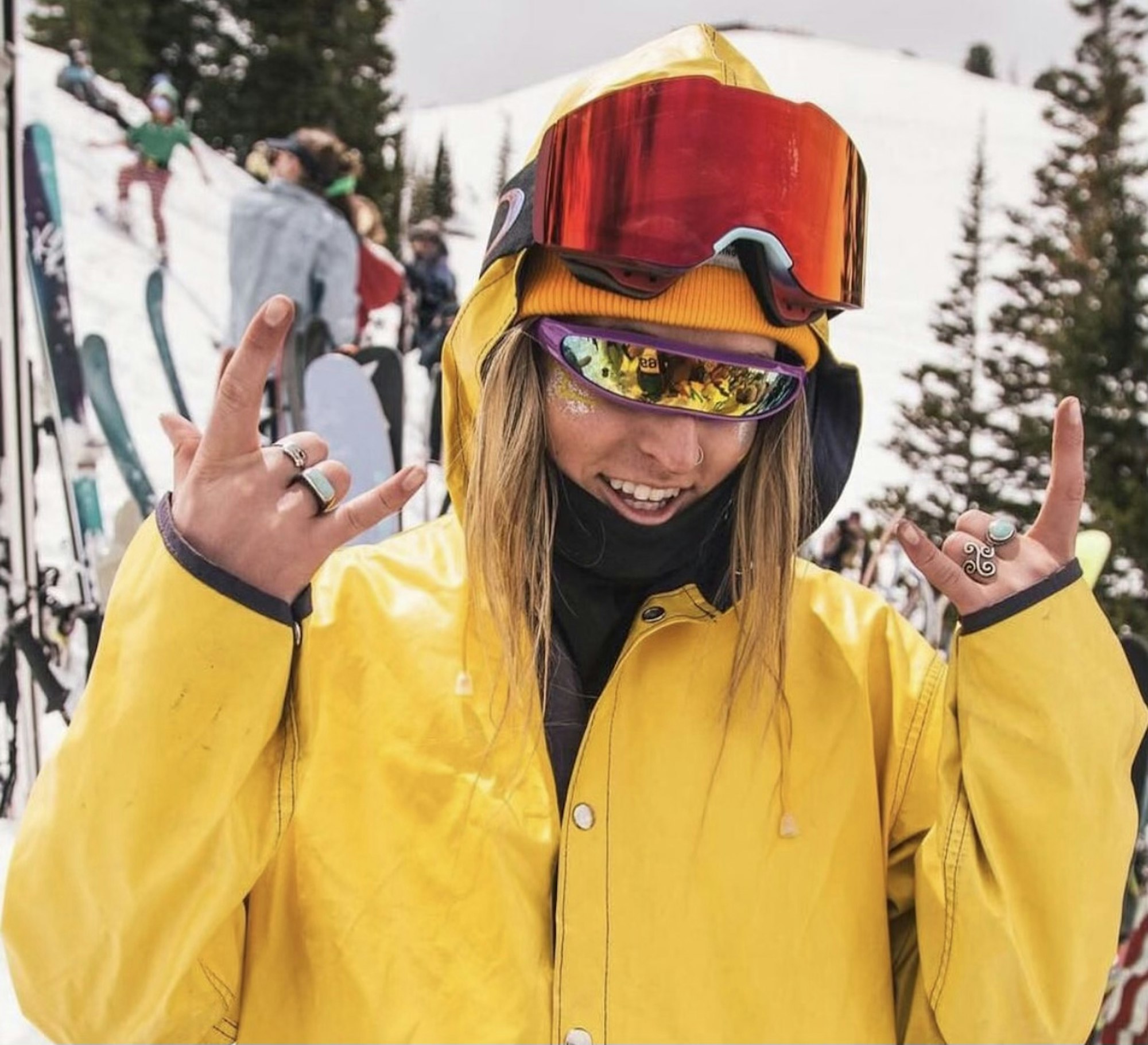 Skier with glitter on face