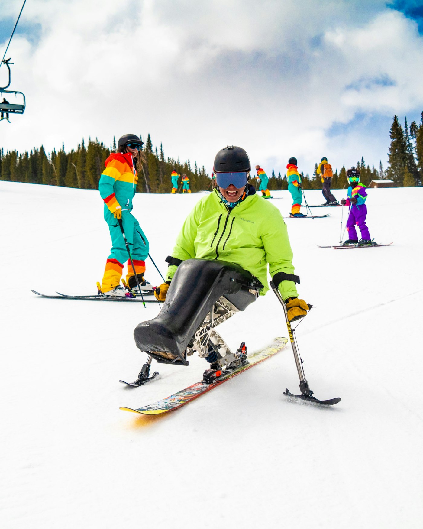 Adaptive skier at winter park