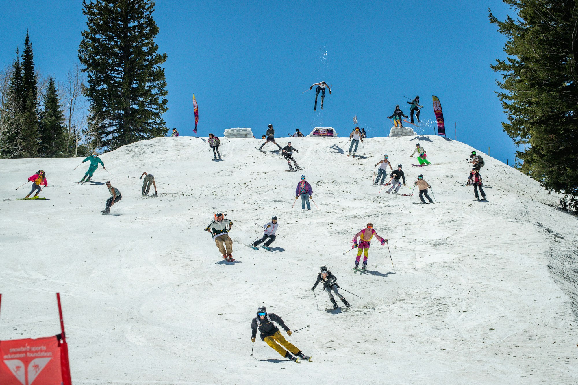 Skier skiing down a run at Snowbird, Utah