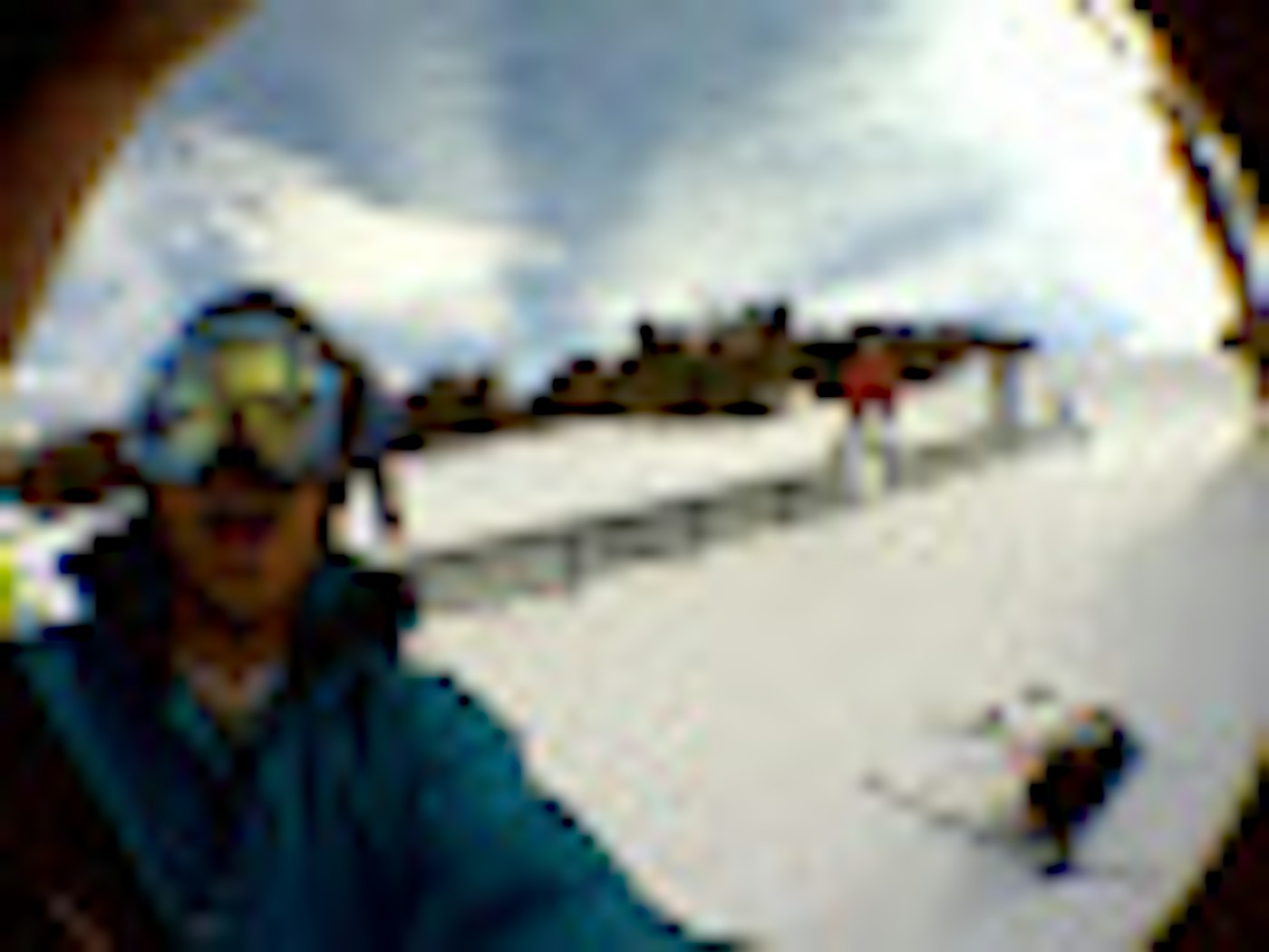 Self-portrait while the crew slides the box