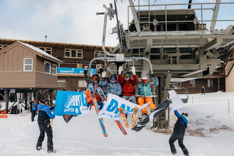 Opening day chairlift at Mammoth Mountain, California