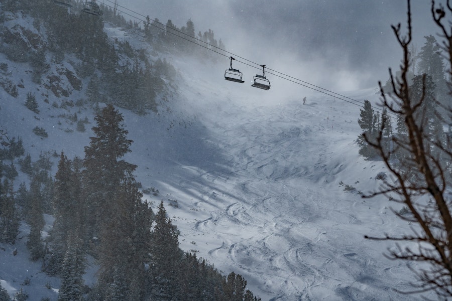 Opening day fresh tracks at Mammoth Mountain, California