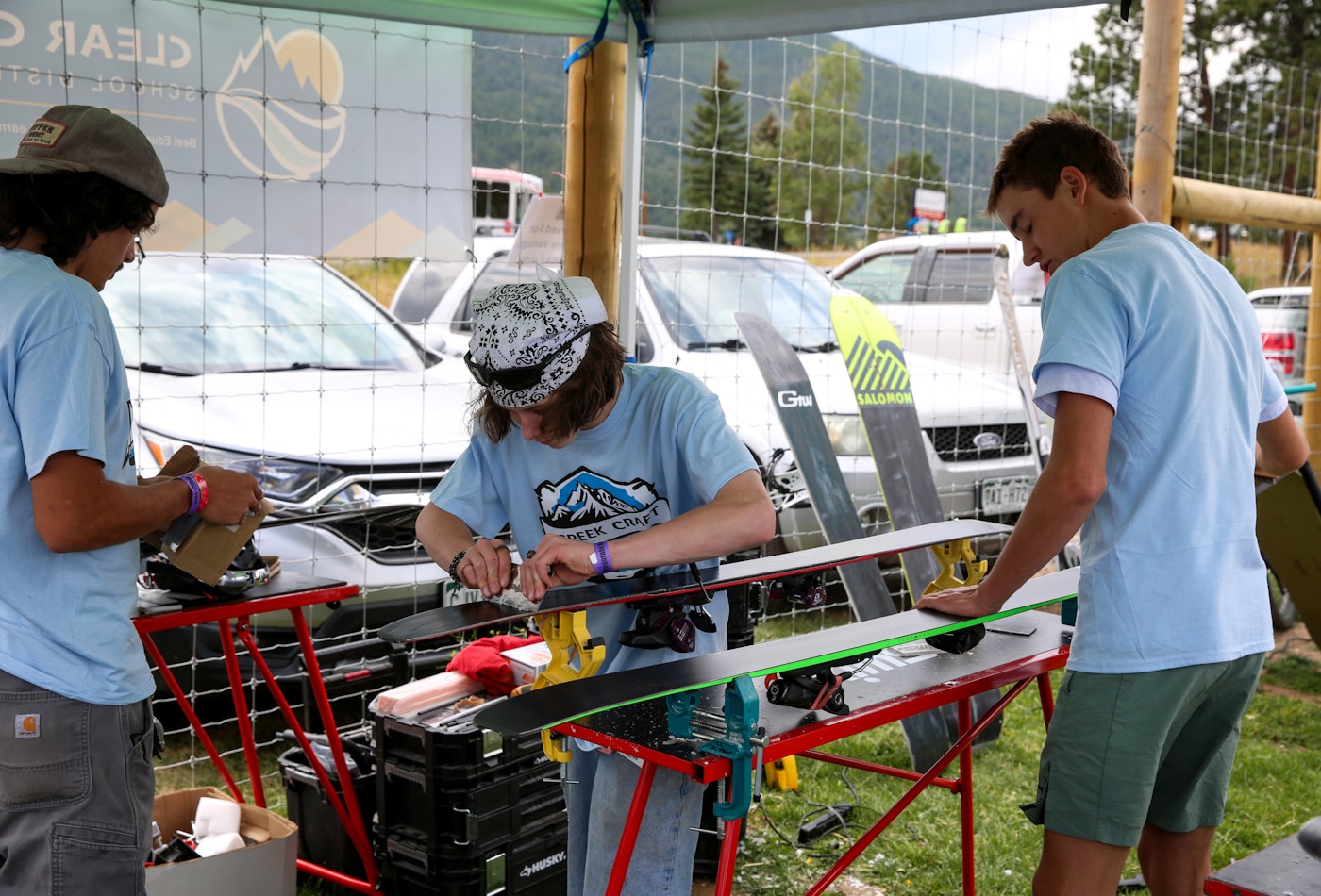 Students tuning skis at Mountain Music Fest