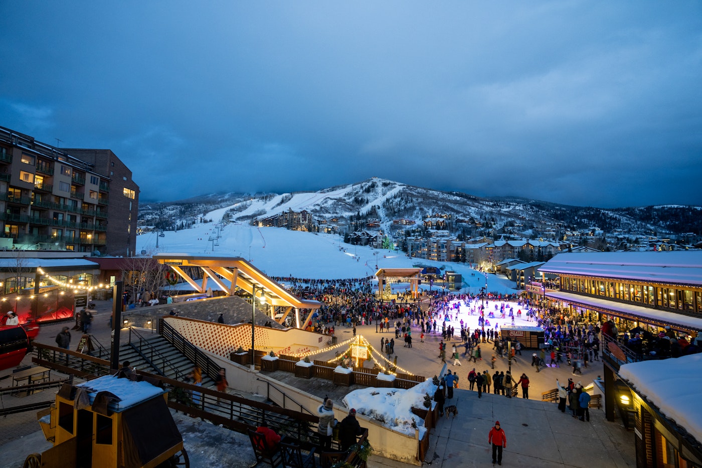 Steaboat Village at night