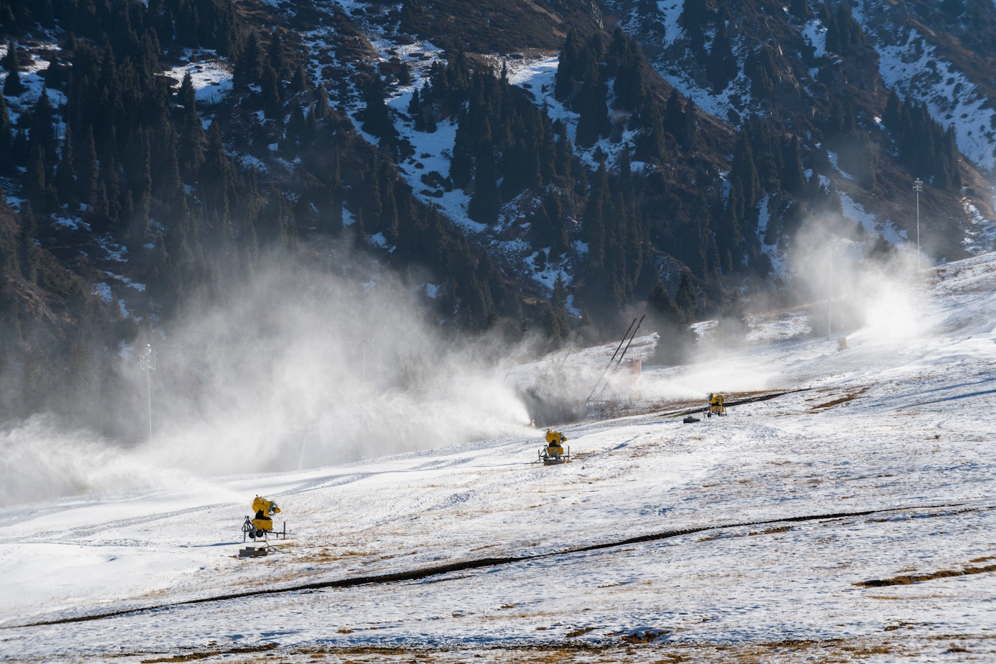 Snowmakers on mountain