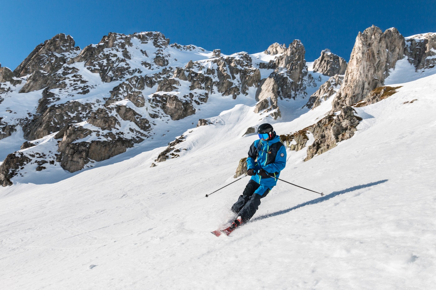 Skier in, Valmorel, Tarentaise Valley, French Alps