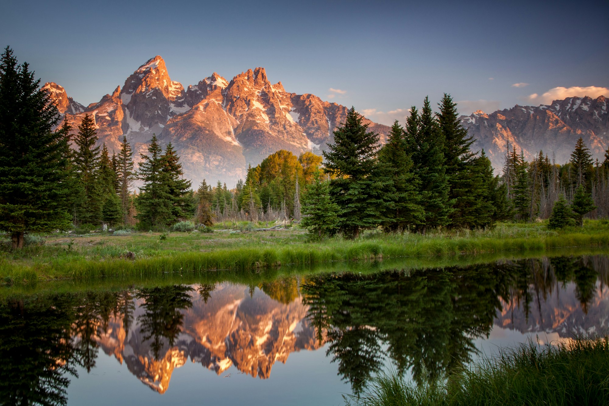 Grand Tetons at sunrise in Jackson, Wyoming.