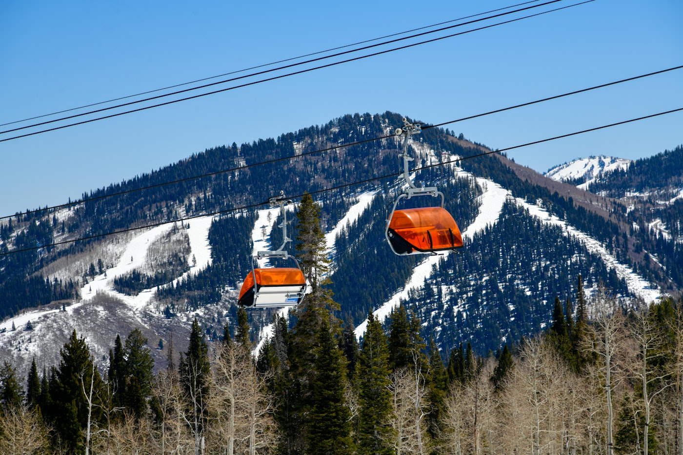 Orange bubble chair lift at Park City Canyon Ski area