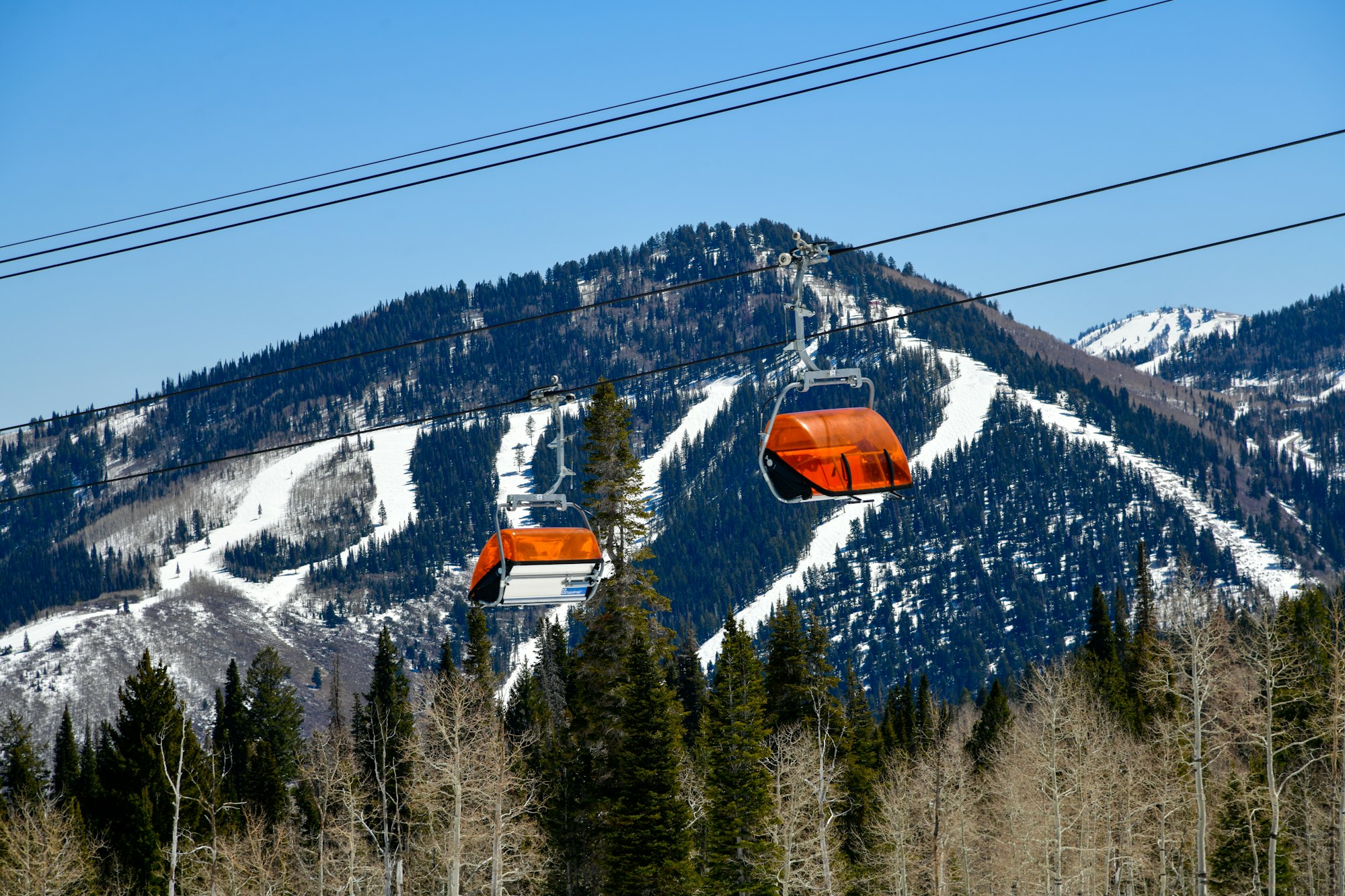 Orange bubble chair lift at Park City Canyon Ski area