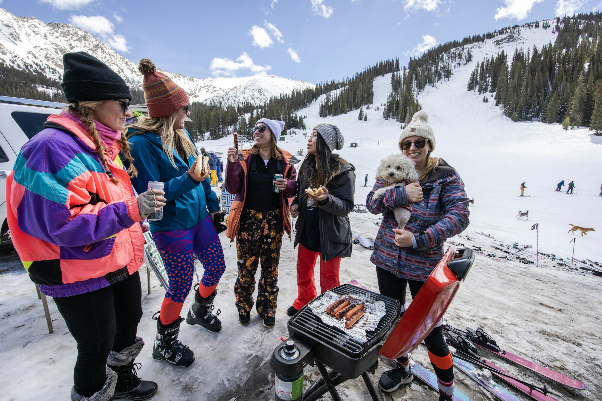 Grilling some dogs with a dog at Arapahoe Basin, Colorado.