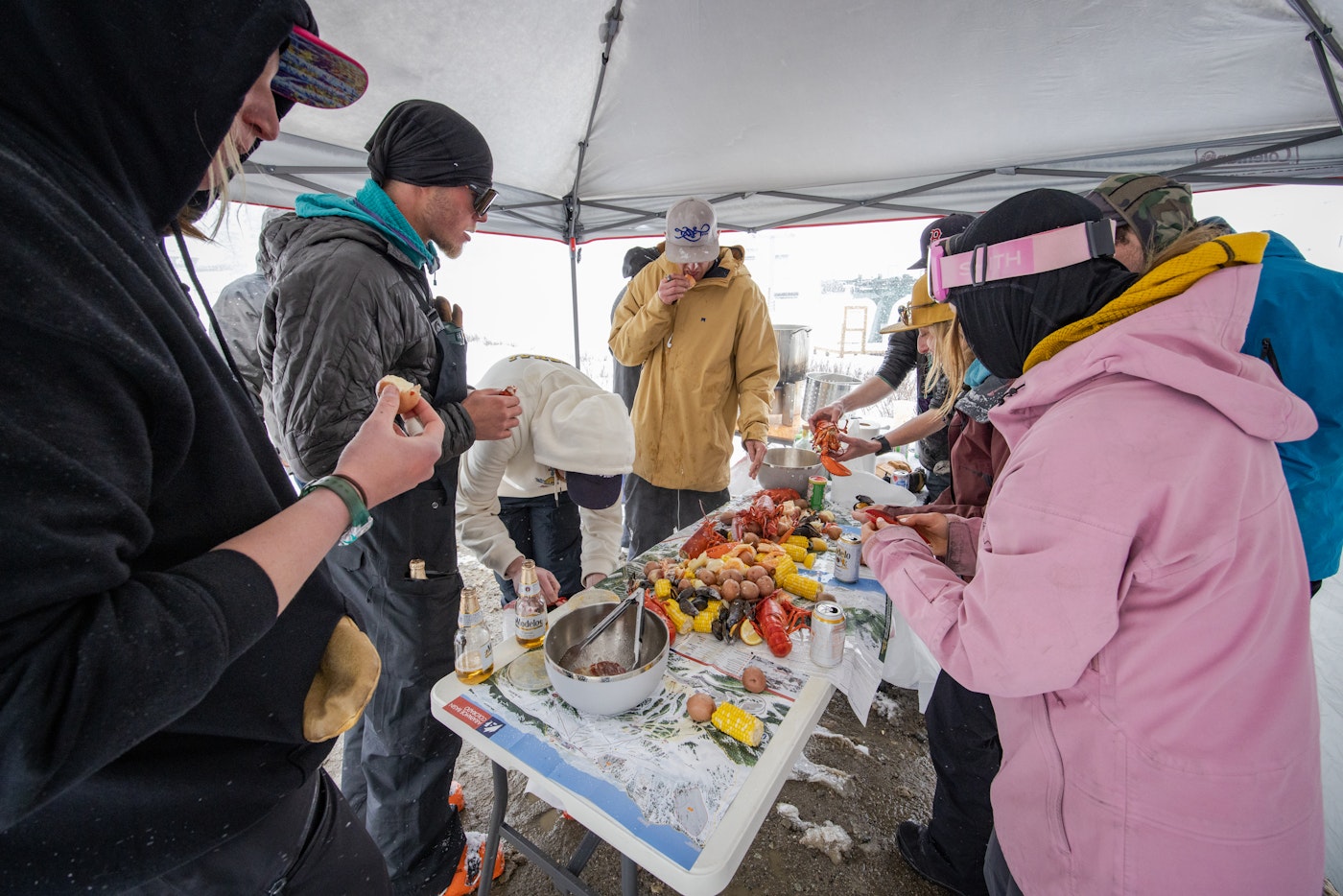 Just a casual lobster boil while tailgating at Arapahoe Basin, Colorado.