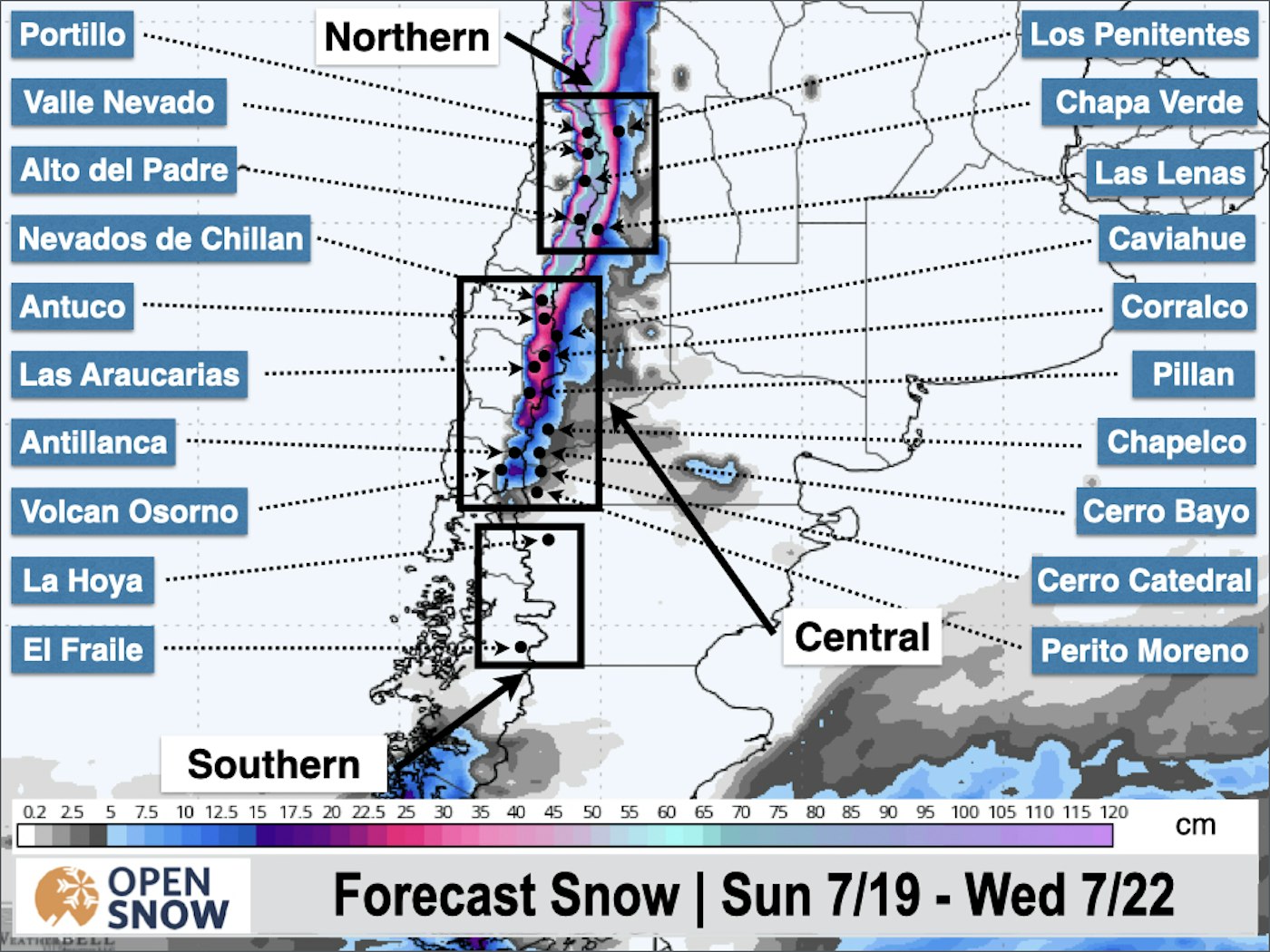 Andes Mountains snow forecast
