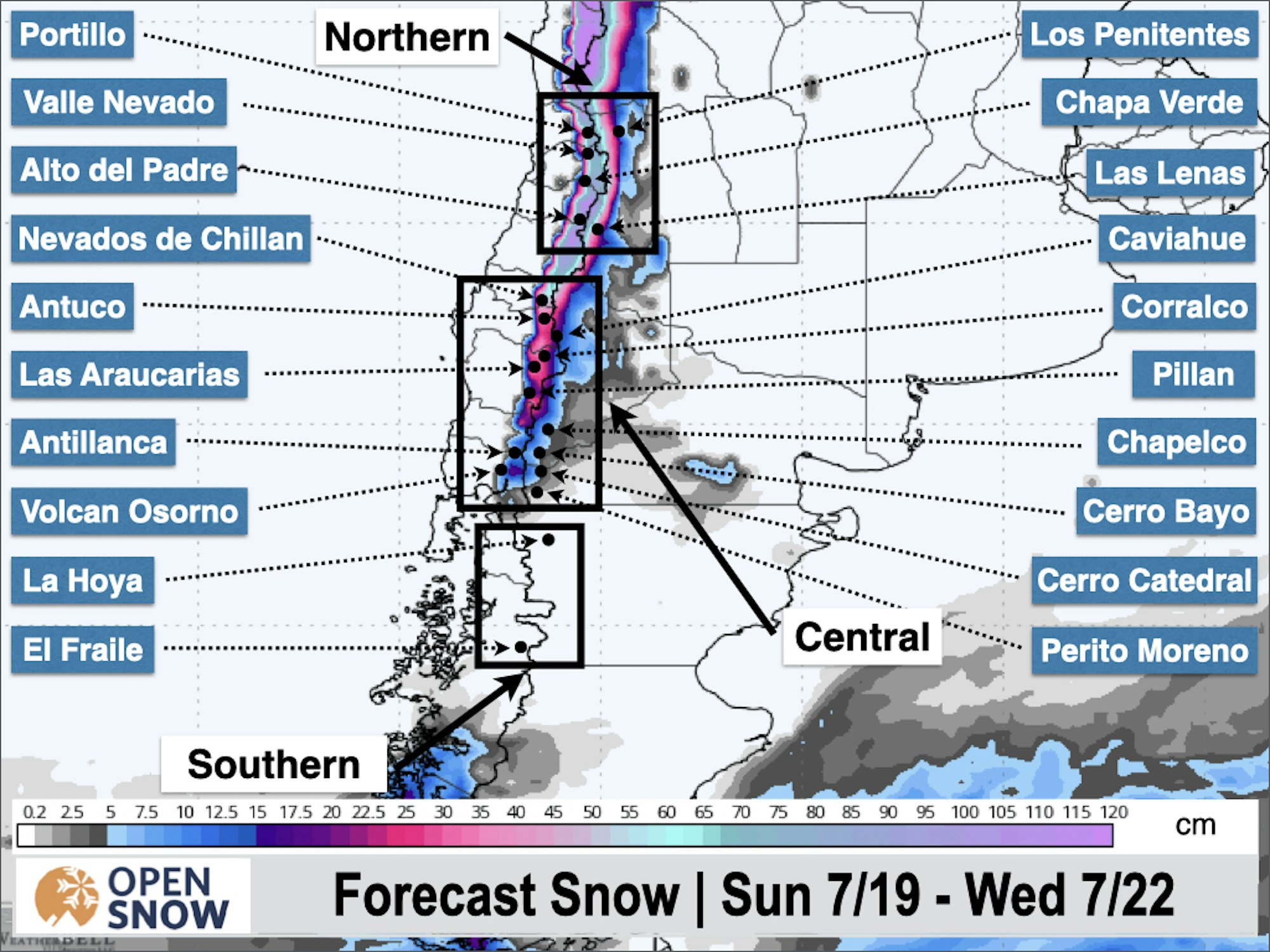 Andes Mountains snow forecast