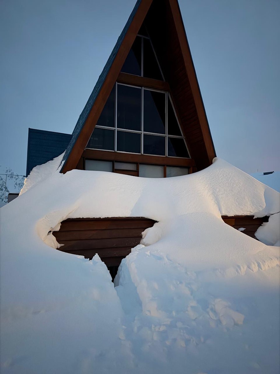 Chalet buried in snow at Ski Portillo.
