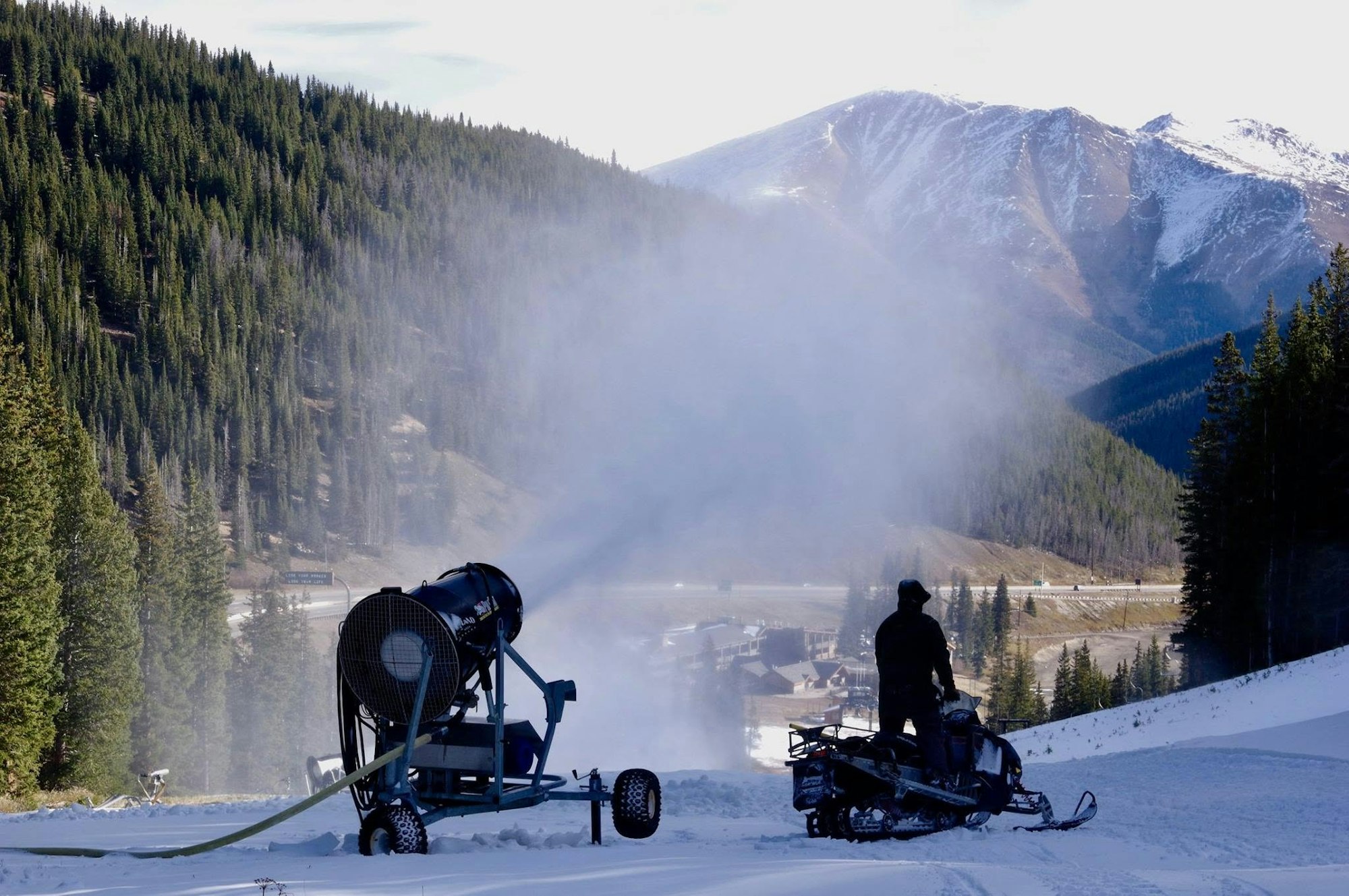 Snowmaking now at Loveland Ski Area.