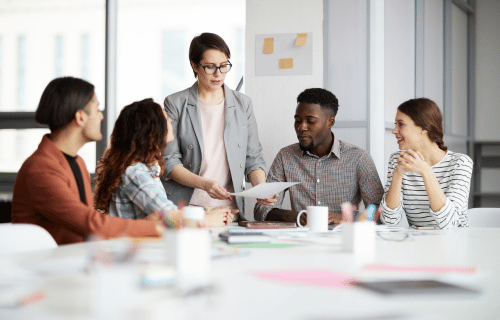 Interns meeting with manager