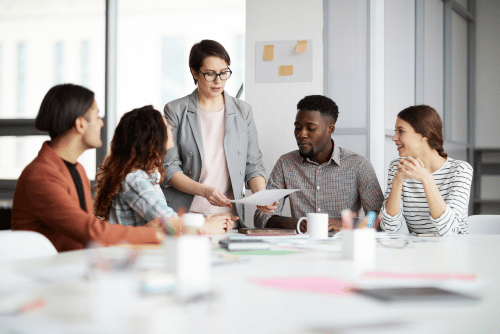 Interns meeting with manager