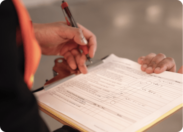 Health and safety checklist being completed during a workplace