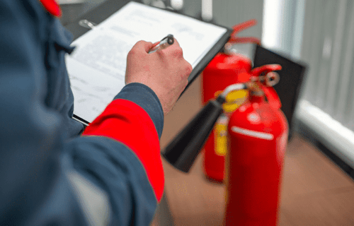 A fire safety assessment in progress.