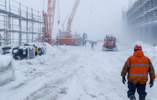 Construction site during snow season
