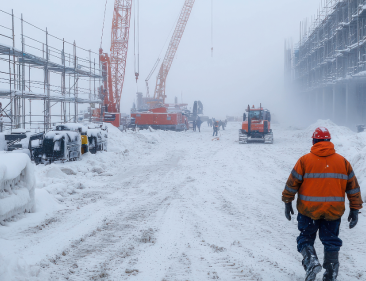 Construction site during snow season