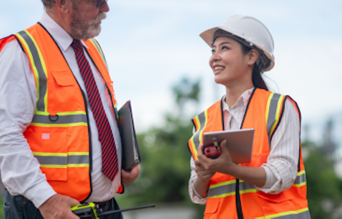 An inspector and supervisor during a worksite inspection