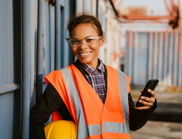 A supervisor in a safety vest about to call the 24/7 advice line