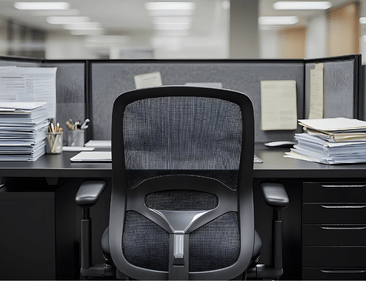 An empty office cubicle indicating employee absence