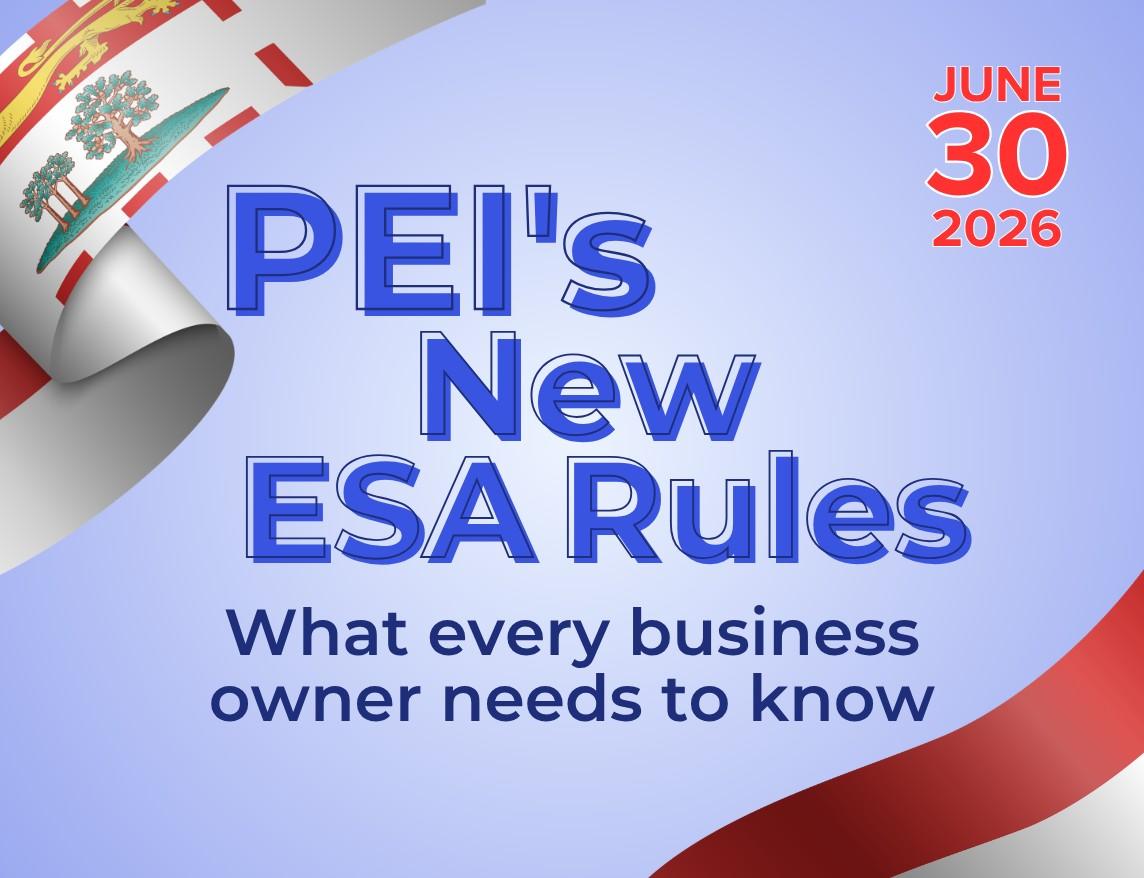 Light blue banner with text that reads PEI's new ESA rules