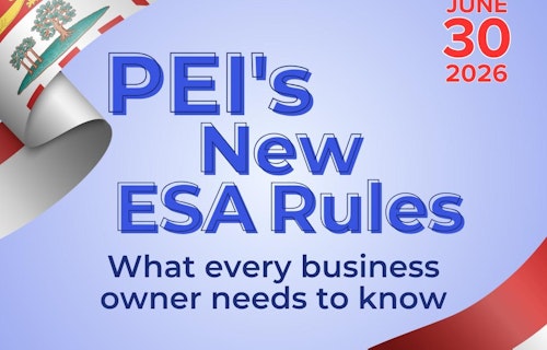 Light blue banner with text that reads PEI's new ESA rules