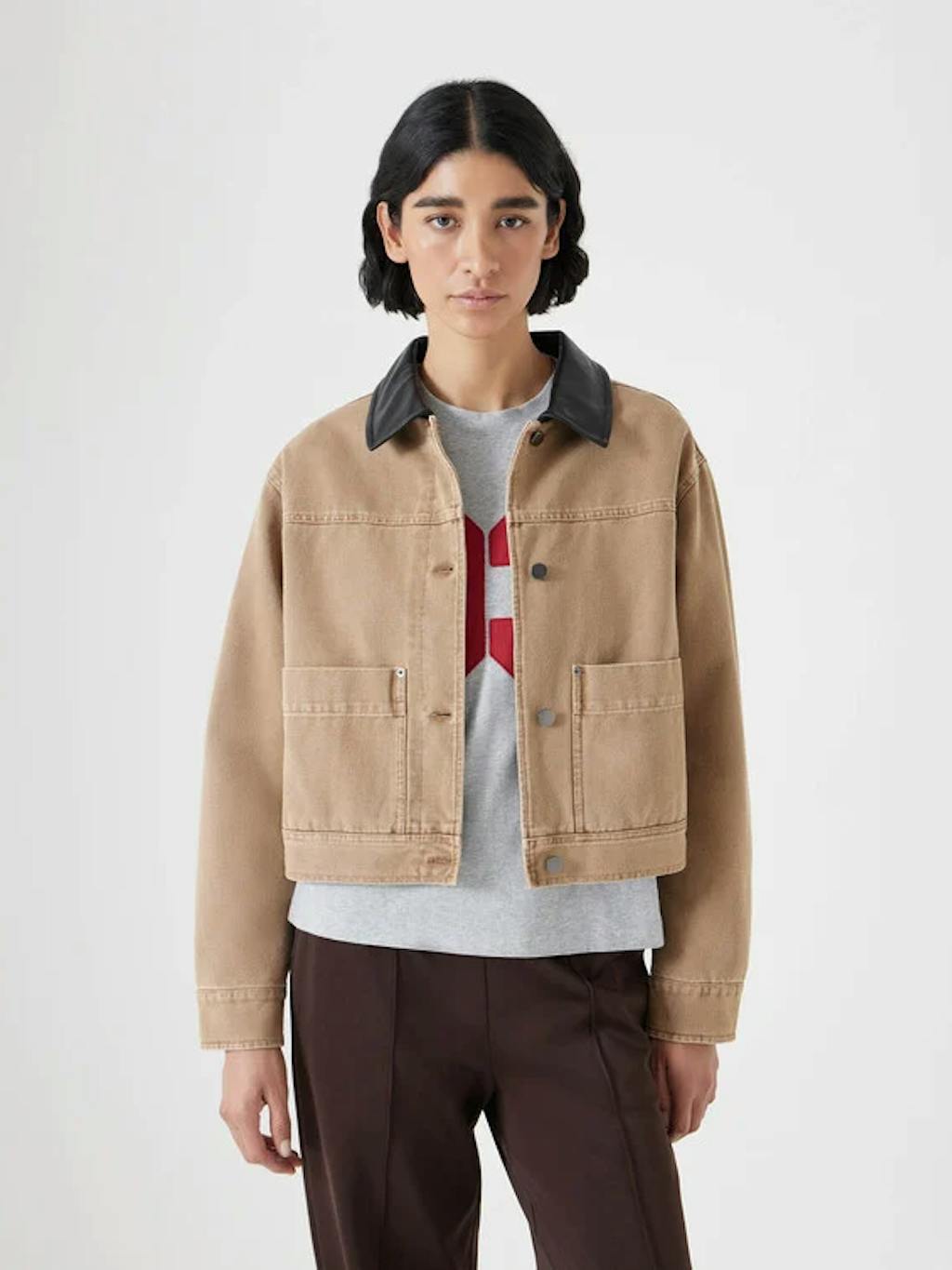 Leather Collar Cropped Jacket Leather Collar Cropped Jacket