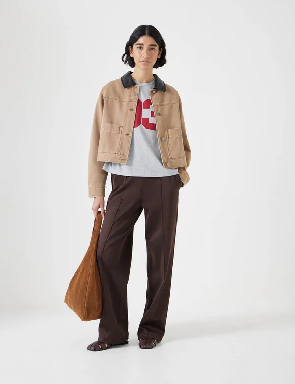 Leather Collar Cropped Jacket