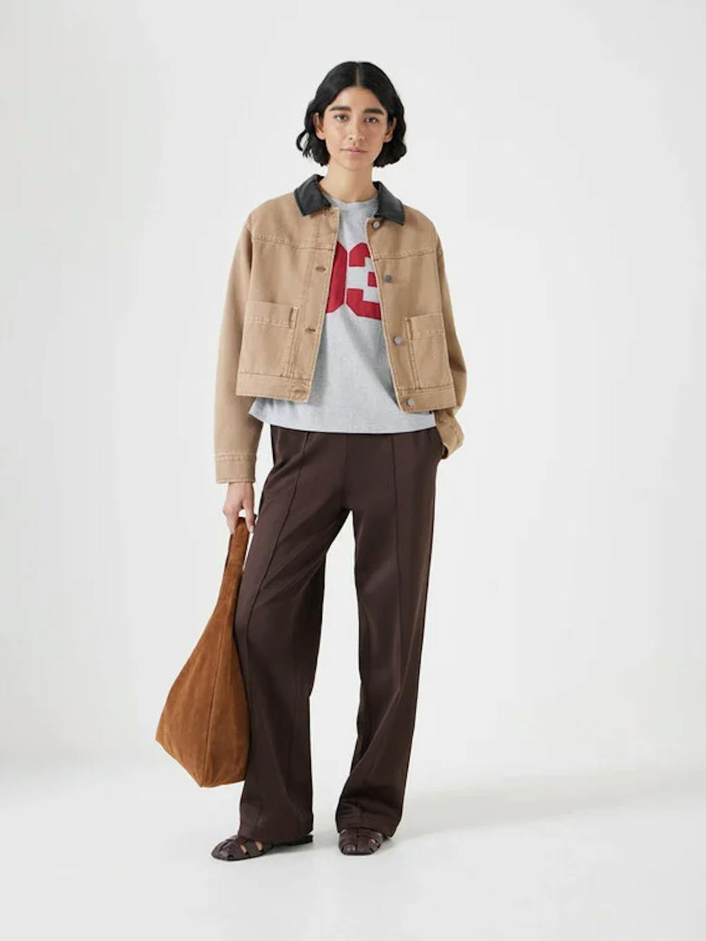 Leather Collar Cropped Jacket Leather Collar Cropped Jacket