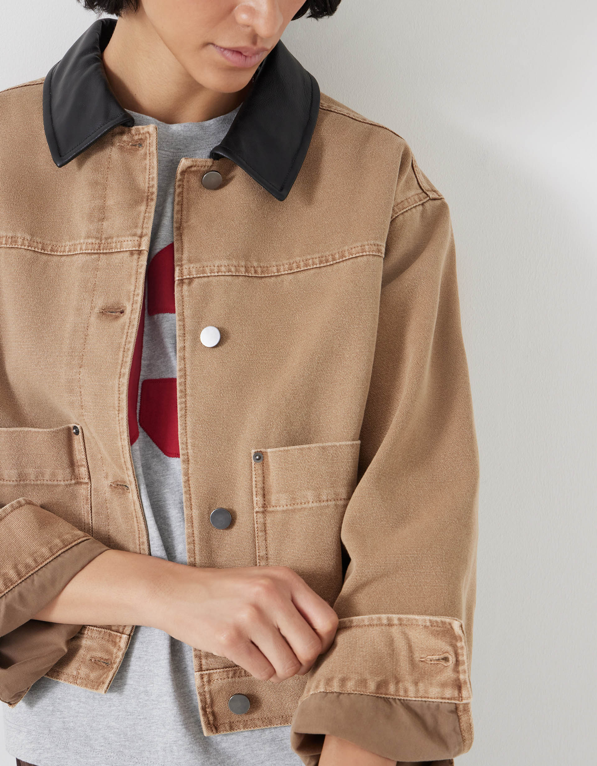 Leather Collar Cropped Jacket