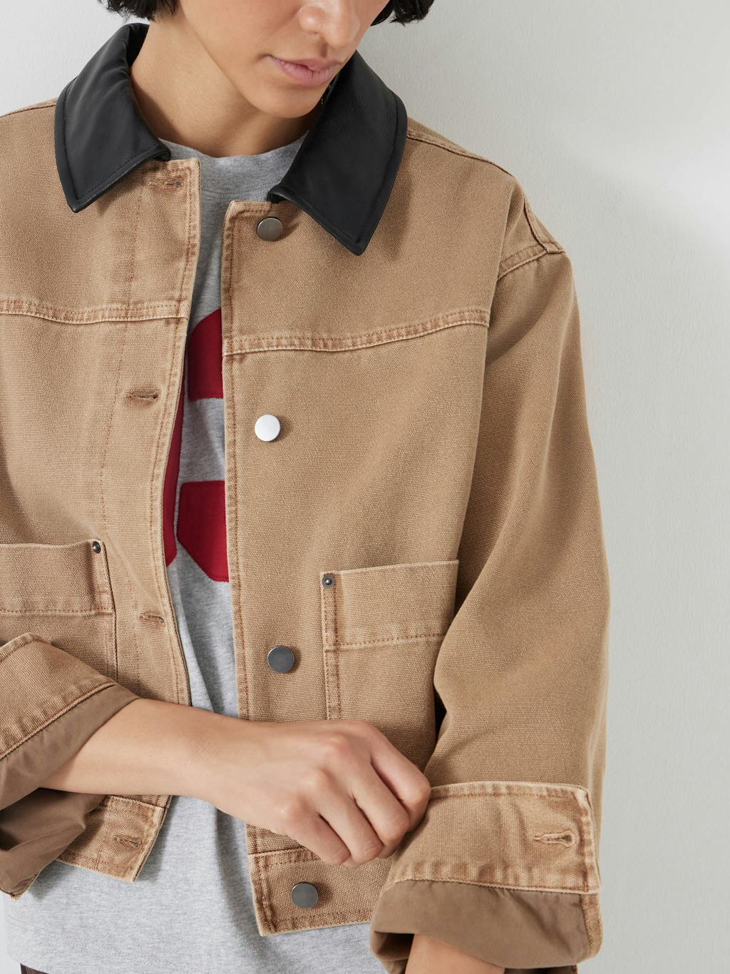 013290-0494-04 Leather Collar Cropped Jacket