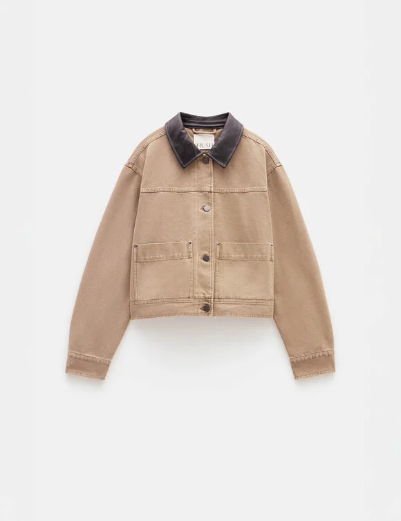 Leather Collar Cropped Jacket