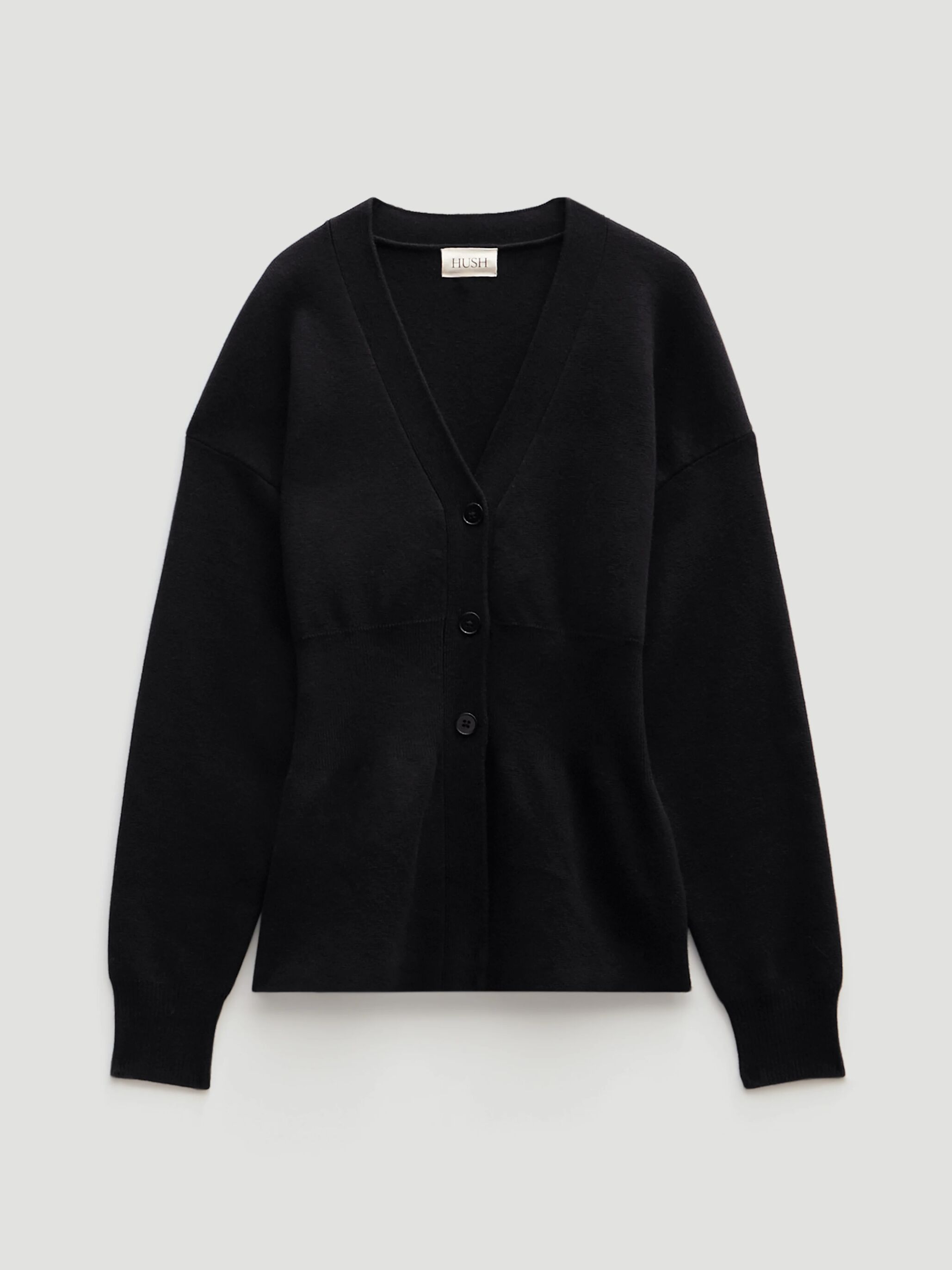 V Neck Ribbed Detail Cardigan with Wool