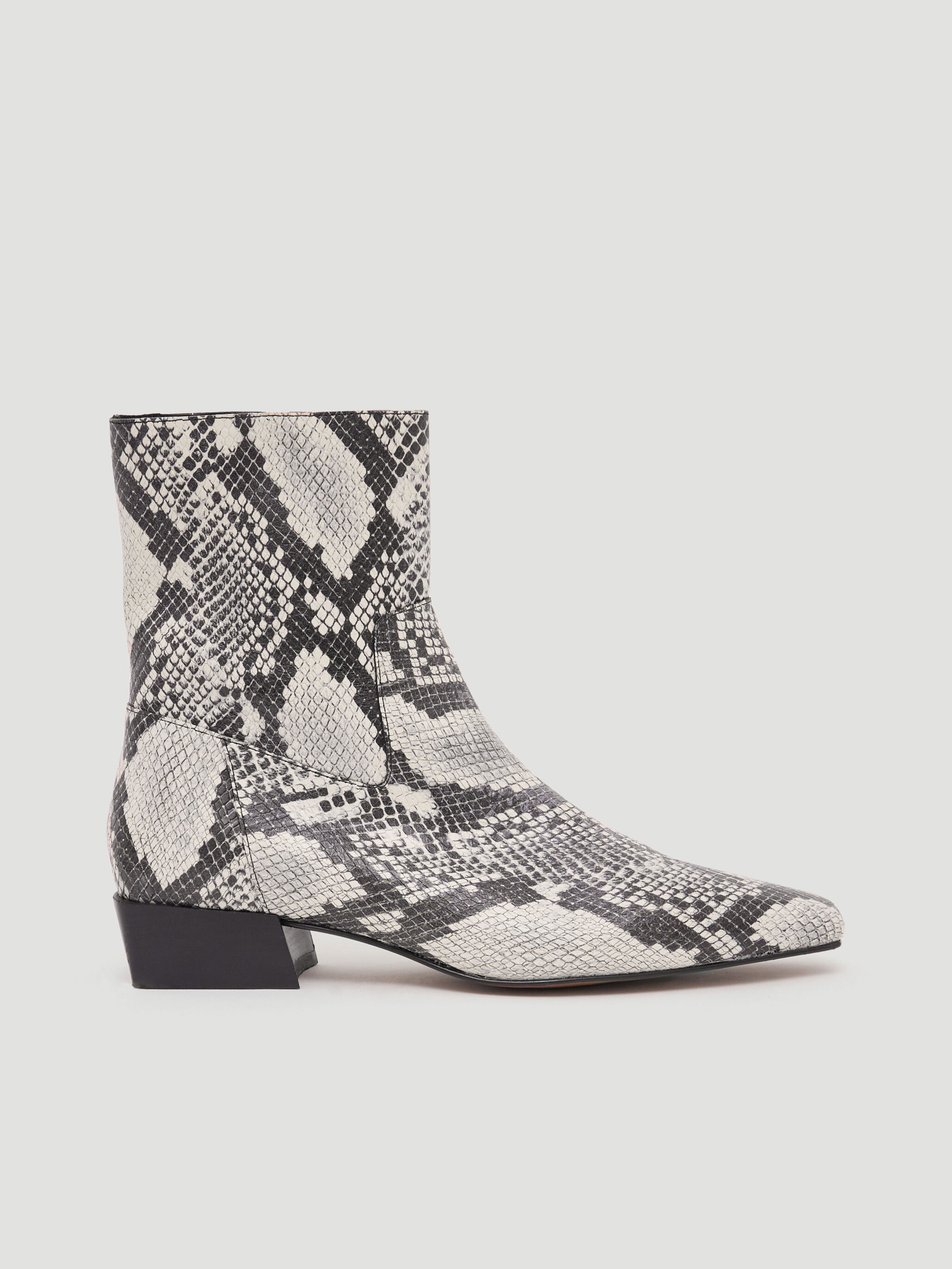 Leather Snake Print Square Toe Boots