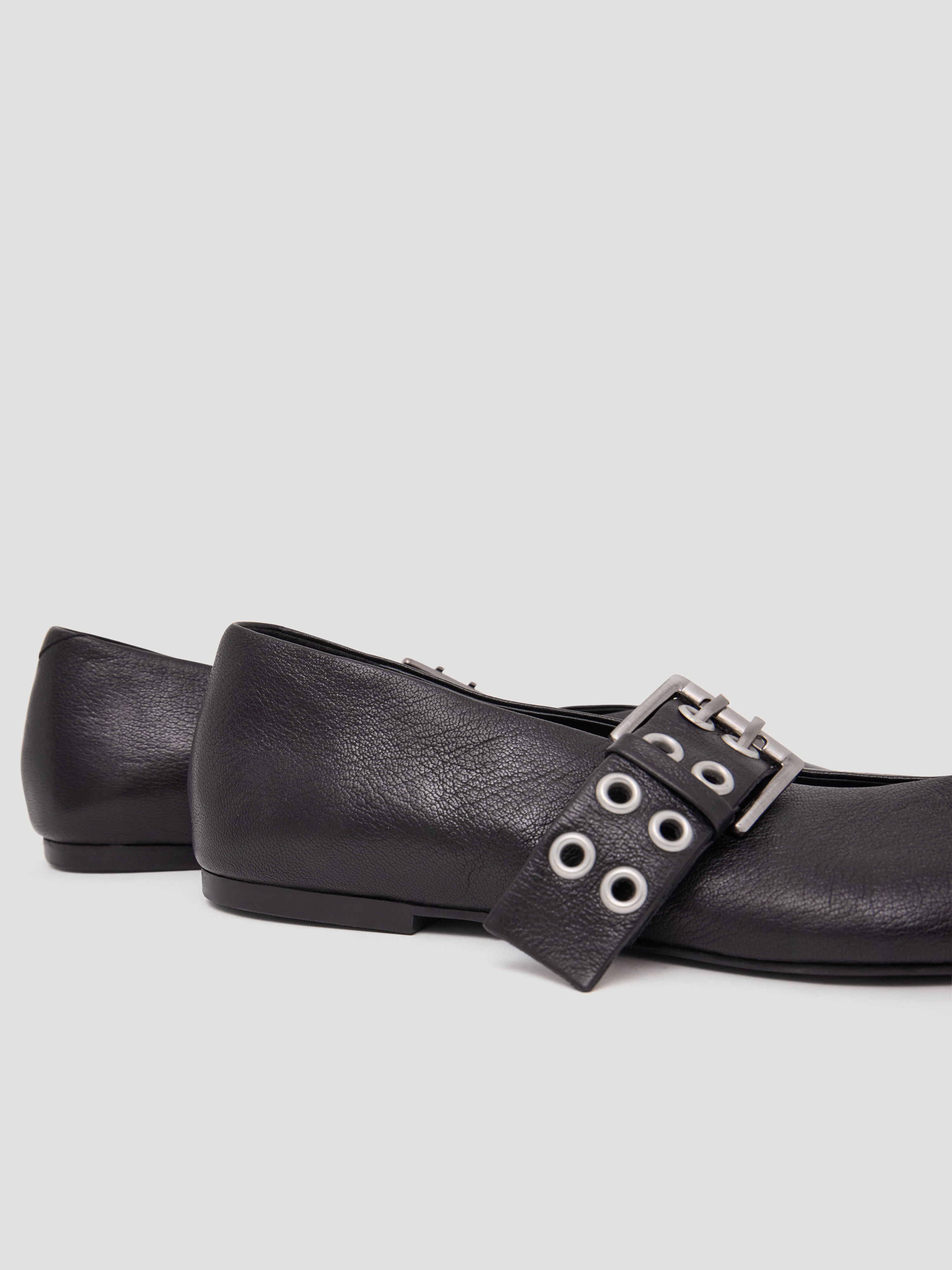 Buckled Leather Ballerina Flats