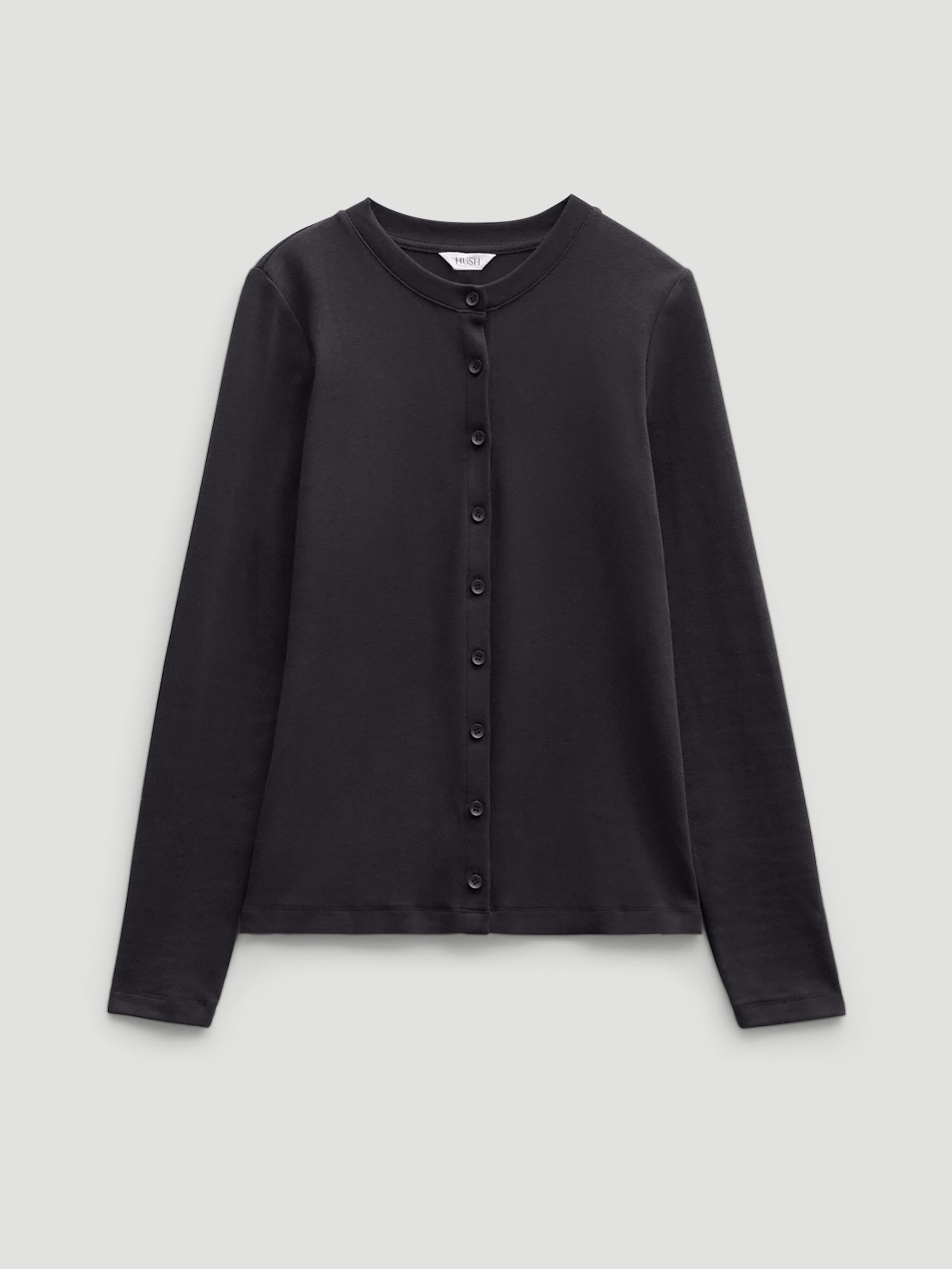 Button Ribbed Long Sleeve Top (Black)