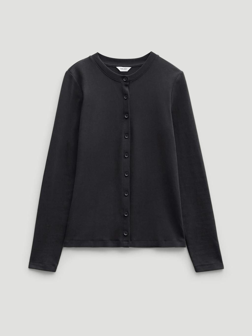 013298-0456-07 Button Ribbed Long Sleeve Top (Black)