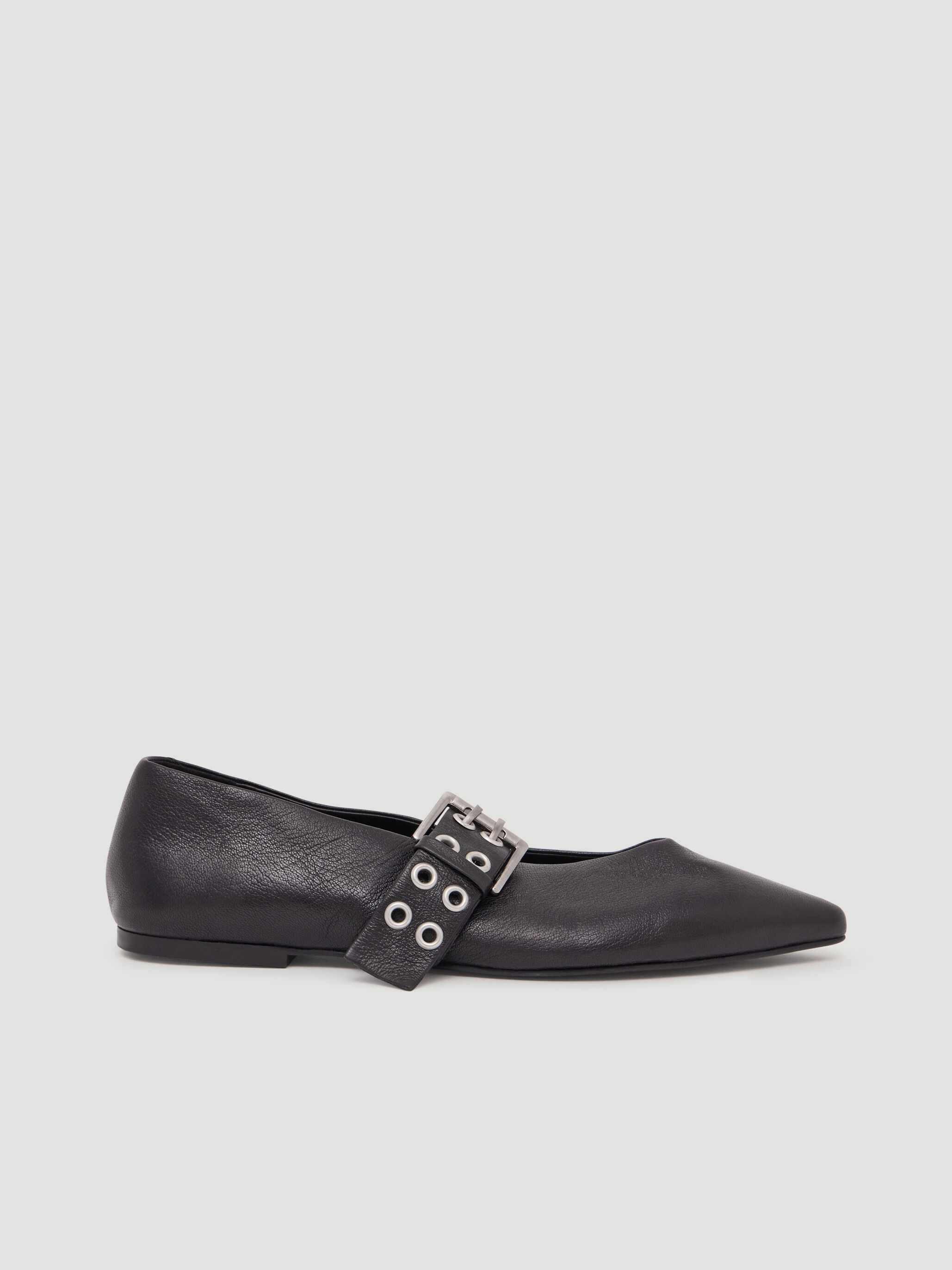 Buckled Leather Ballerina Flats