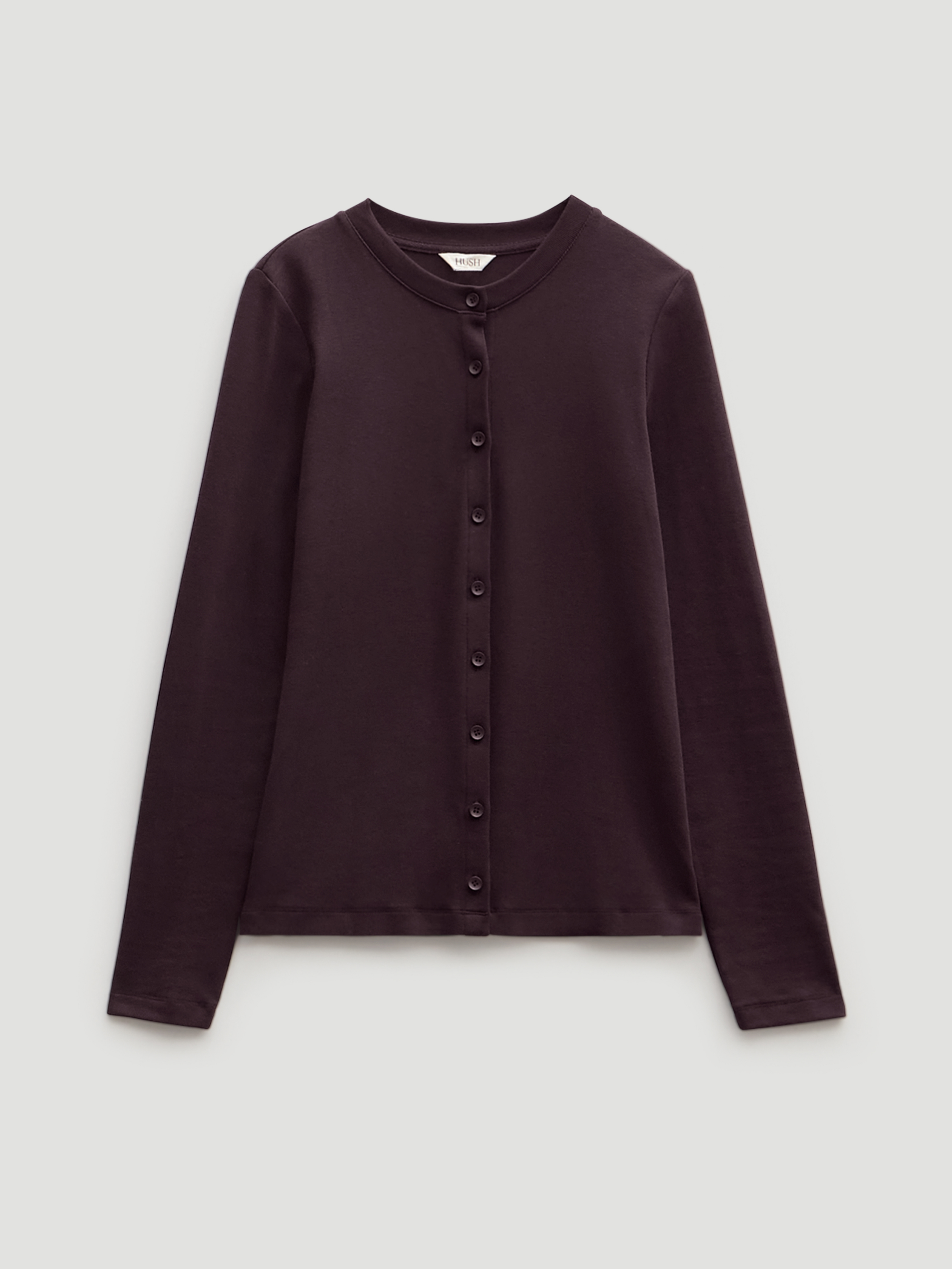 Button Ribbed Long Sleeve Top (Raisin Brown)