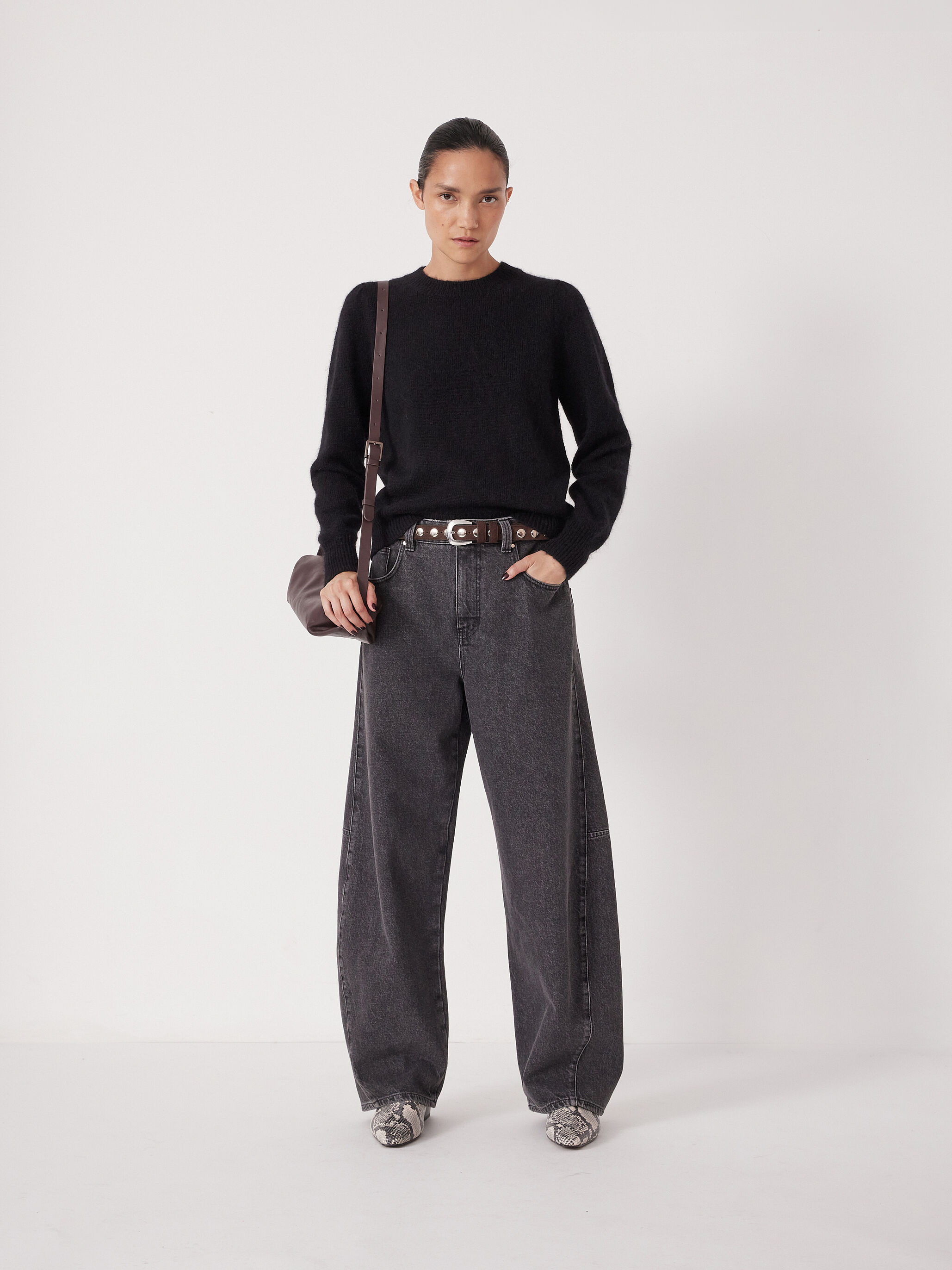 Gathered Shoulder Wool Blend Jumper