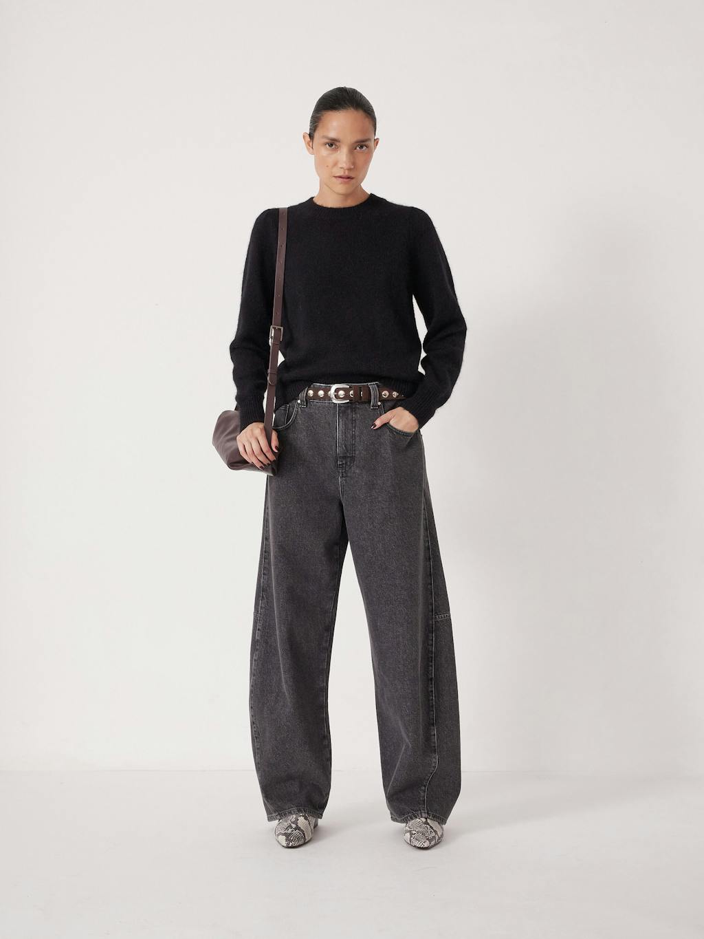 014185-0456-02 Gathered Shoulder Wool Blend Jumper