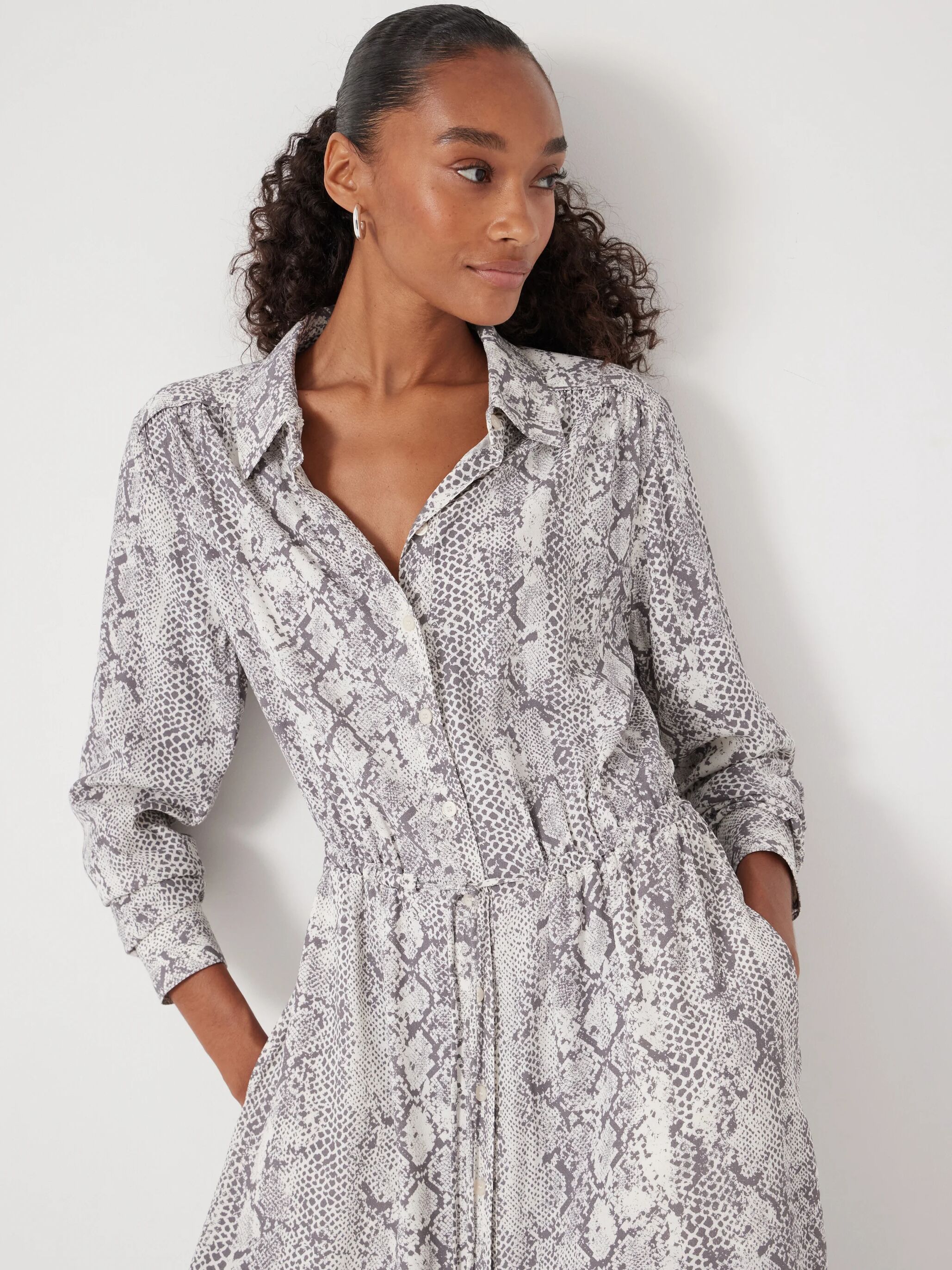 Rosey Midi Shirt Dress | Natural Snake Grey | hush