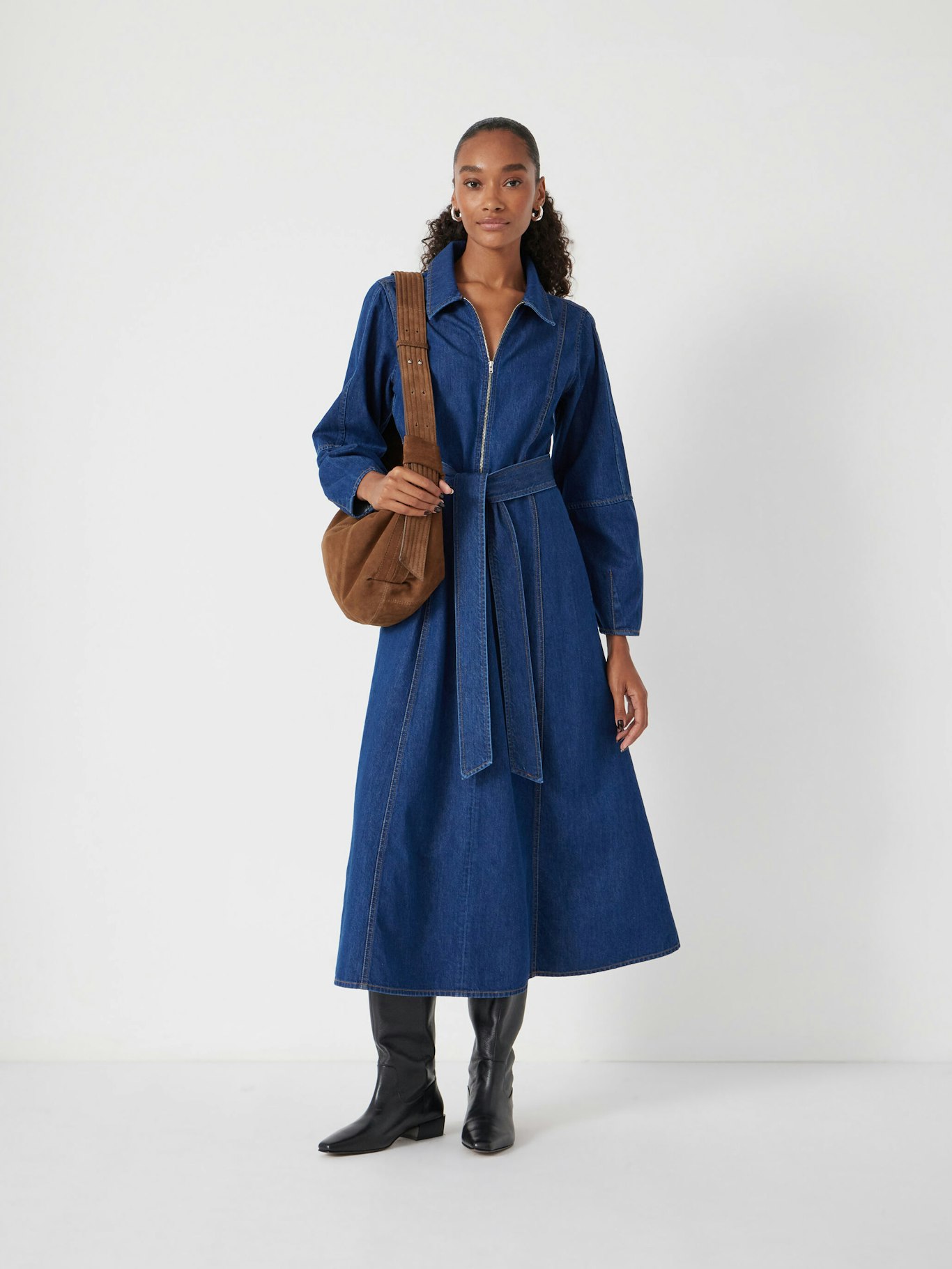 013882-2797-01 Long Sleeve Denim Tie Waist Dress