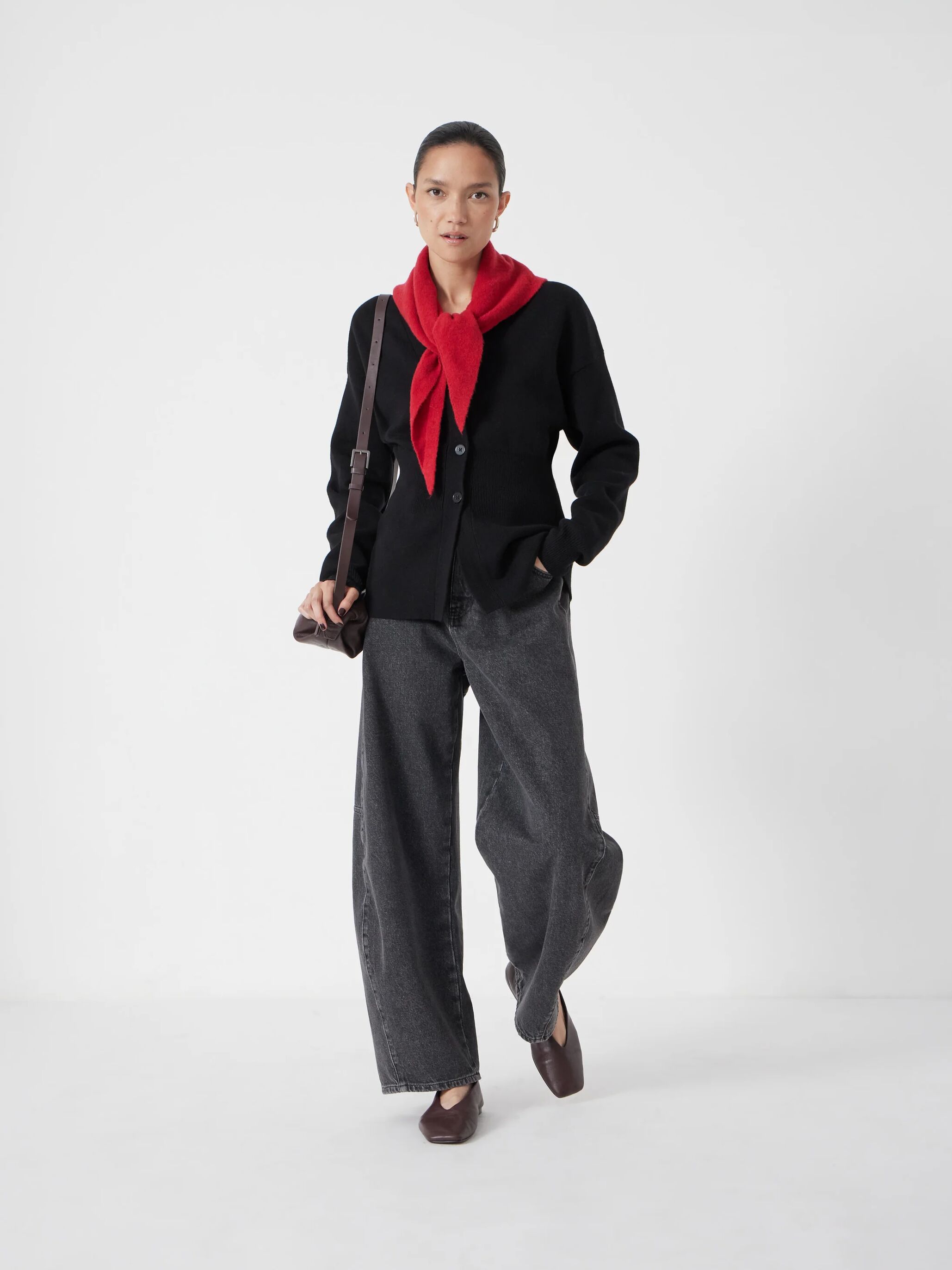 V Neck Ribbed Detail Cardigan with Wool